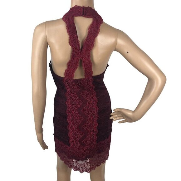Free People Natasha Lace Halter Bodycon Mini Dress Party Formal Wine Red Size S - Picture 8 of 9